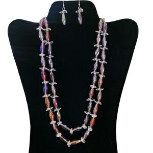 Vintage - Czech Aurora Borealis Cut Glass Two Strand Necklace and Earring Set‎